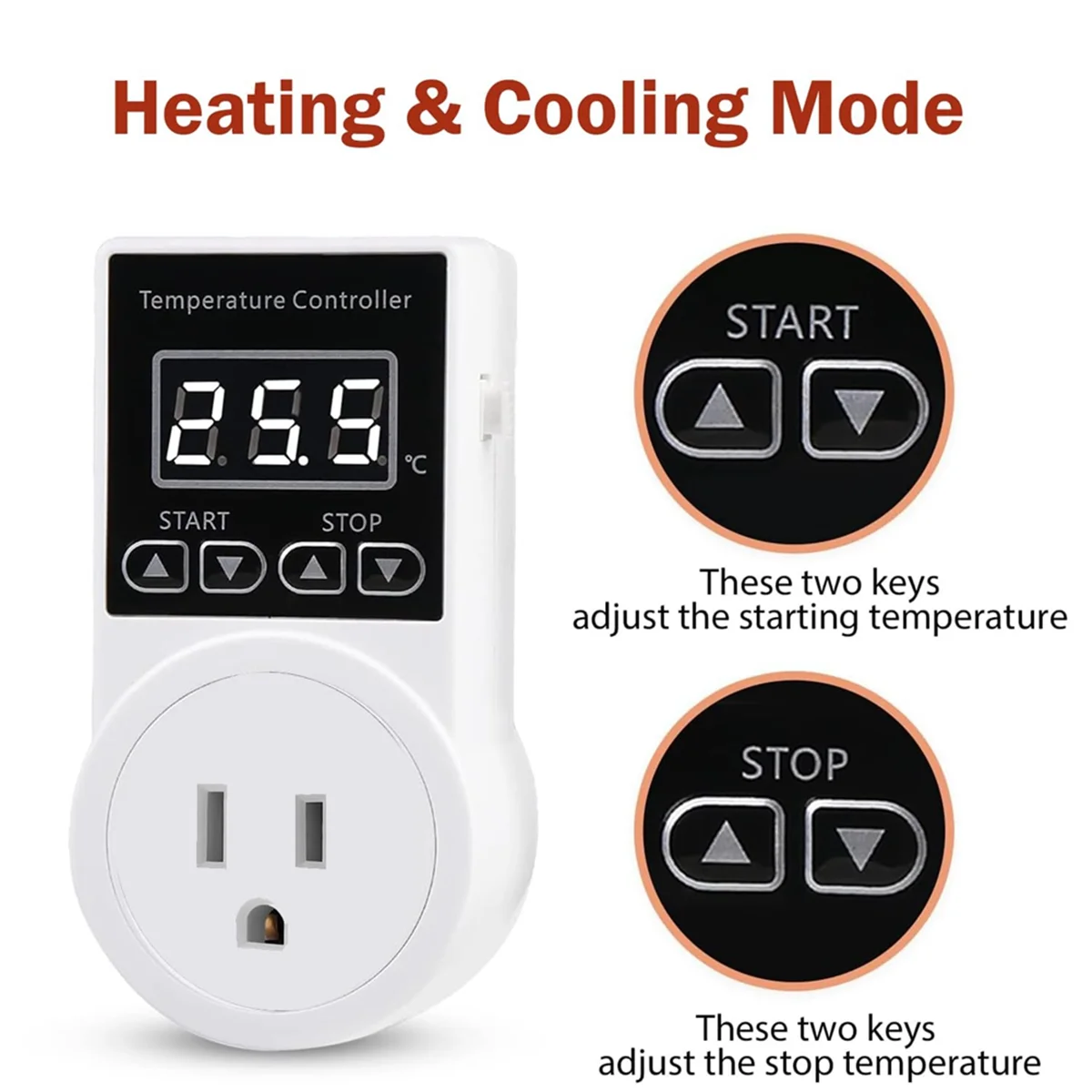 Soket colokan termostat Digital, kontroler temperatur layar LCD dengan Sensor tahan air untuk colokan AS rumah reptil