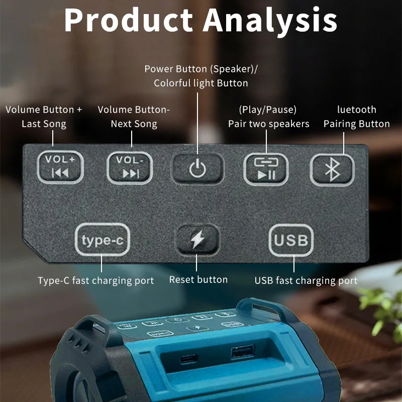 Mamidw مكبر صوت محمول سماعة لاسلكية تعمل بالبلوتوث مضخم صوت خارجي مقاوم للماء مكبر صوت ستيريو محيطي لدبوس بطارية ماكيتا 18 فولت