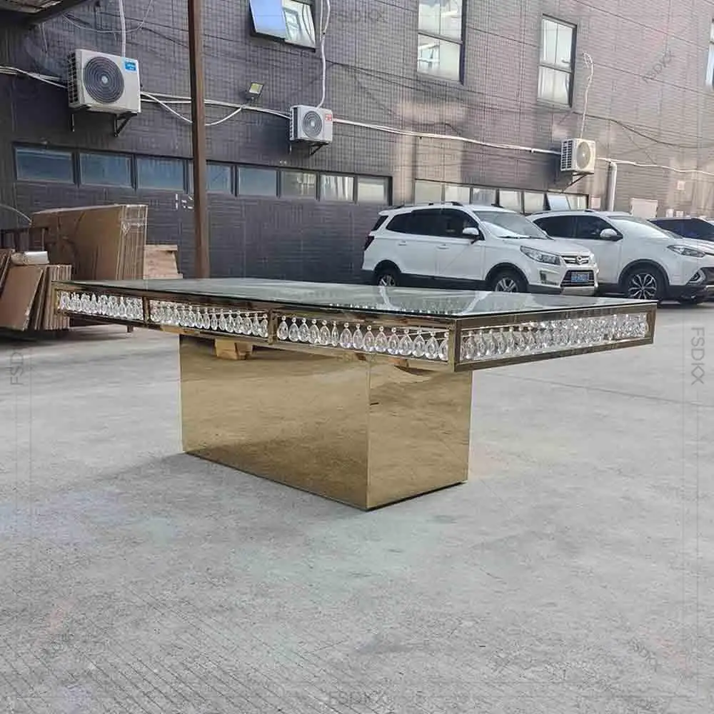Durable Grass Luxury Furniture Gold Stainless Steel Dining Table Metal Dining Table Wedding Event Tables