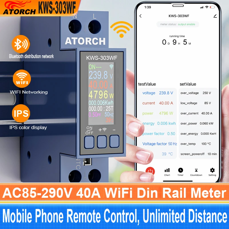 WiFi Tuya DIN Rail AC Voltmeter Digitale Energie Spanningstester Stroomonderbreker Elektricien Verbruikteller Meter Wattmeter