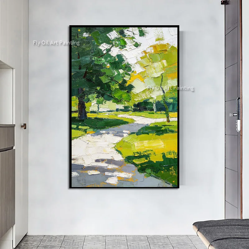 Green Park Landscape Small Road Wall Art Decor Hand Drawn Modern New Canvas Tree View Oil Painting On Canvas Large Artwork Decor