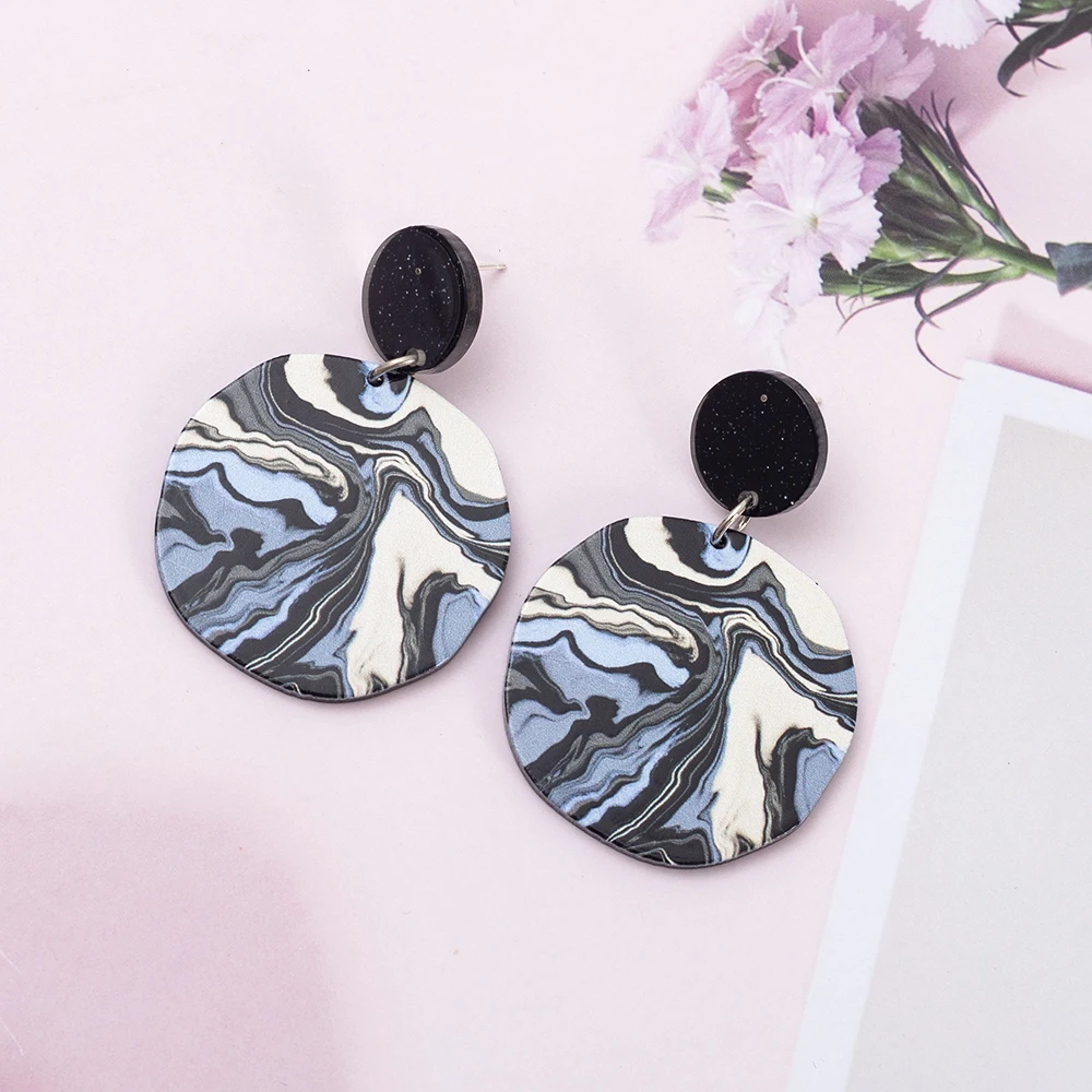 Irregularly Circle Mixing Color Acrylic Earrings For Women Vintage Elegant Style Daily Wear Jewelry Fashion Clothing Accessories