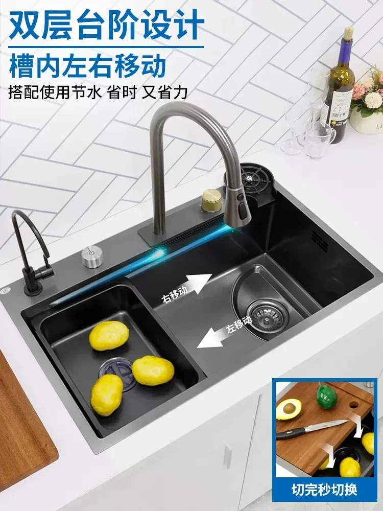 Lavello Lavabo per verdure Rubinetto a cascata Grande vasca per pulire tazze per lavello singolo