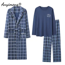 Pijama de 3 piezas para hombre, ropa de dormir de algodón suave, de manga larga, 4XL talla grande, para ocio, Homesuit