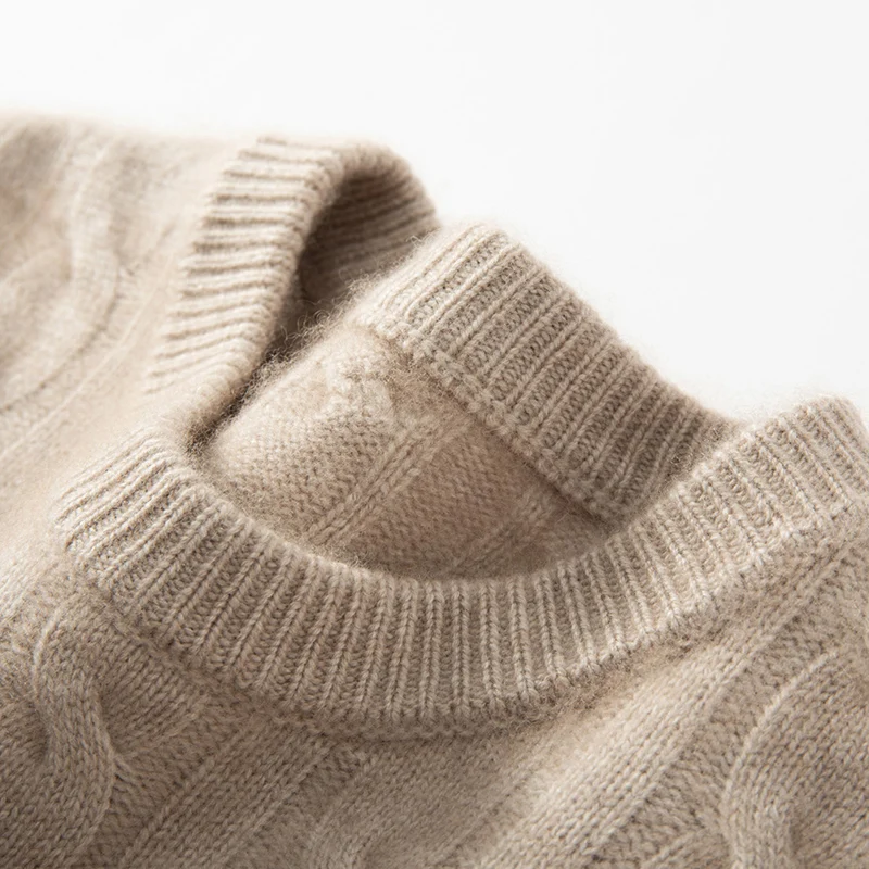 Herren-Pullover aus 100 % reinem Kaschmir, lässiger einfarbiger Strickpullover, lockerer Rundhalsausschnitt, dicker und warmer Pullover