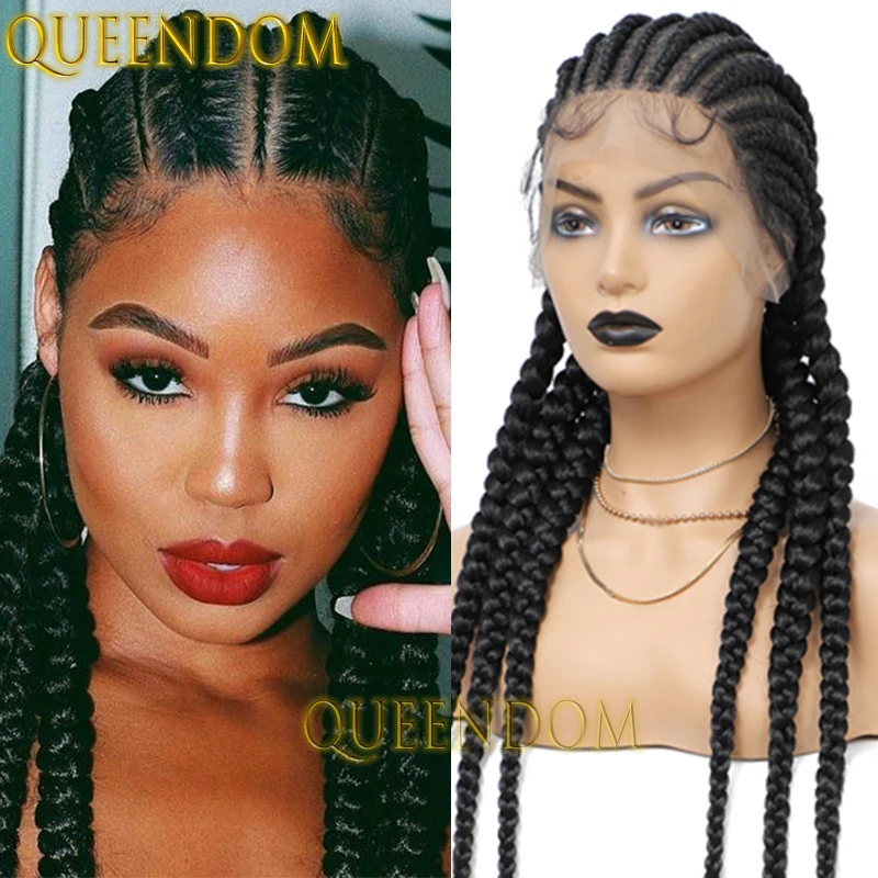 Peluca trenzada de gemelos holandeses sintéticas de 36 pulgadas, peluca trenzada trenzada desgastada sin nudos, peluca trenzada de caja de ganchillo de encaje completo sin tarifa