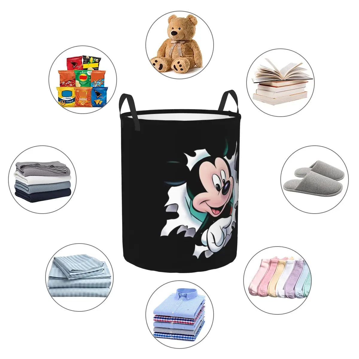 Custom Mickey Mouse Cartoon Laundry Hamper Large Storage Basket Girls Boys Toy Organizer