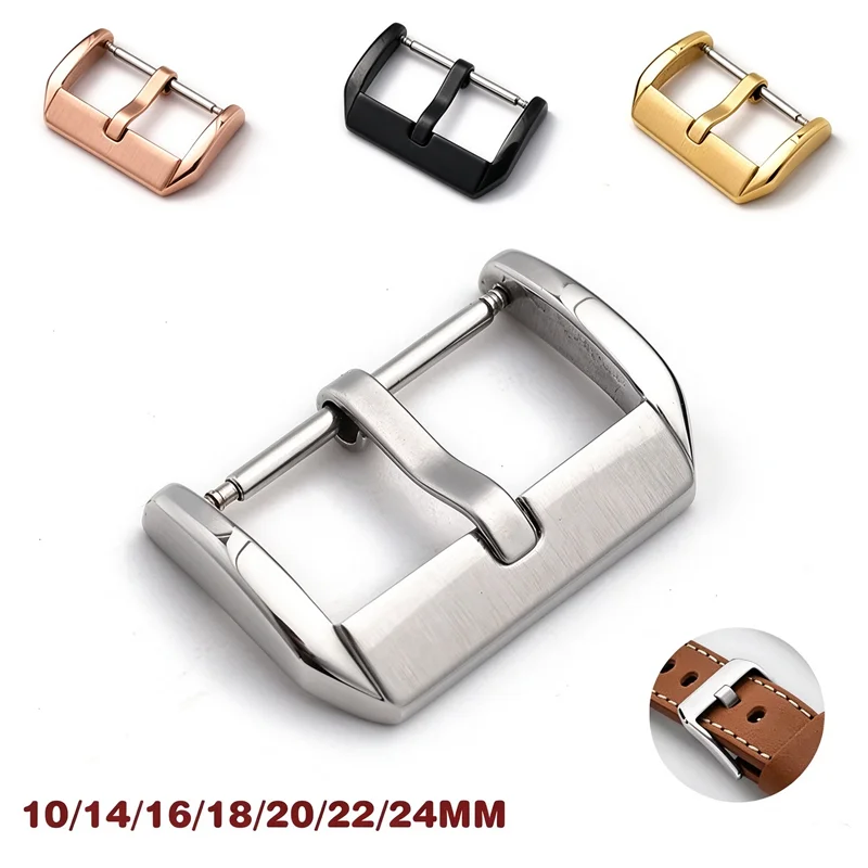 Stainless Steel Watch Pin Buckle 14mm 16mm 18mm 20mm 22mm 24mm Silver Gold Black Leather Watch Band Strap Clasp Accessories