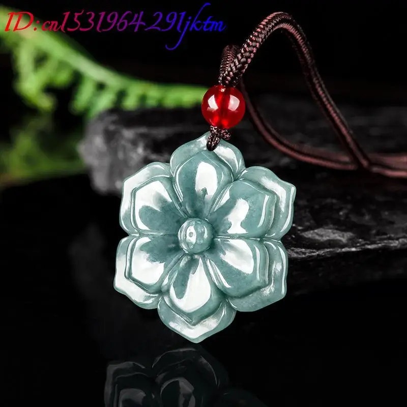 Burmese Jadeite Flower Pendant Necklace Stone Fashion Accessories Talismans Natural Gemstone Luxury Vintage Burmese Jade