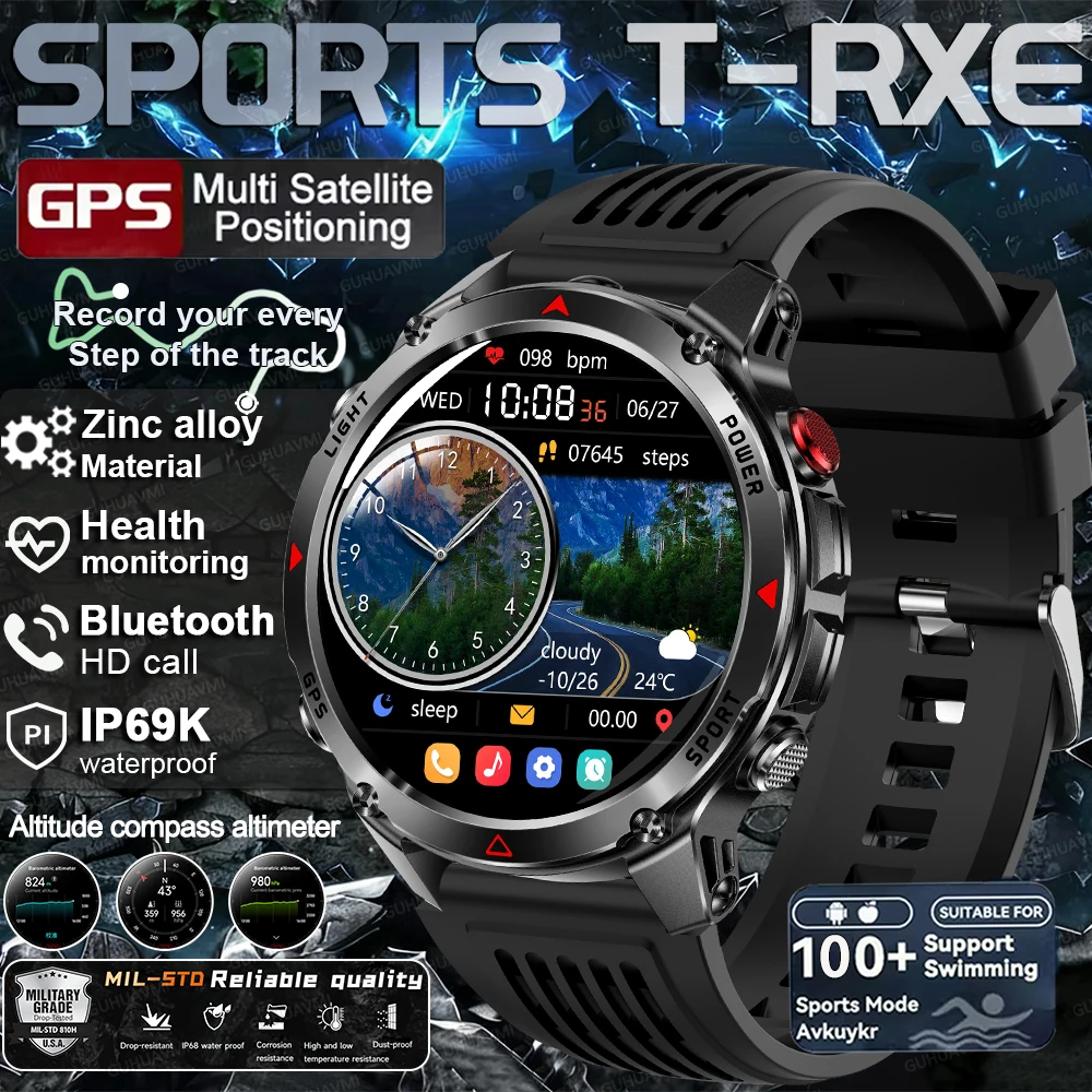 

Новые горячие военные качественные уличные 100 + спортивные умные часы для мужчин GPS двухдиапазонное позиционирование сердечного ритма HD вызов IP69K водонепроницаемый браслет