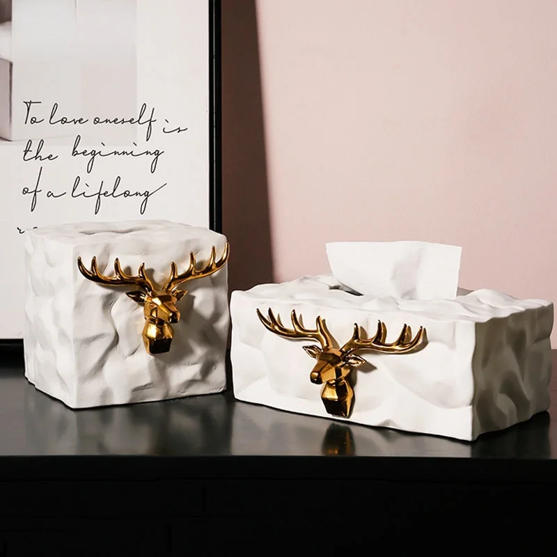 

Dining Table Desktop Napkin Holder Nordic Home Decoration Modern Golden Elk Facial Tissue Boxes Fawn Decorative Flat Paper Box