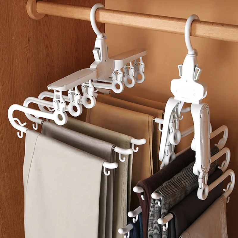 

Creative Multifunctional Coat Rack Trouser Hanger Household Storage Saves Space Plastic Folding Hanging Magic Drying Clothe Rack