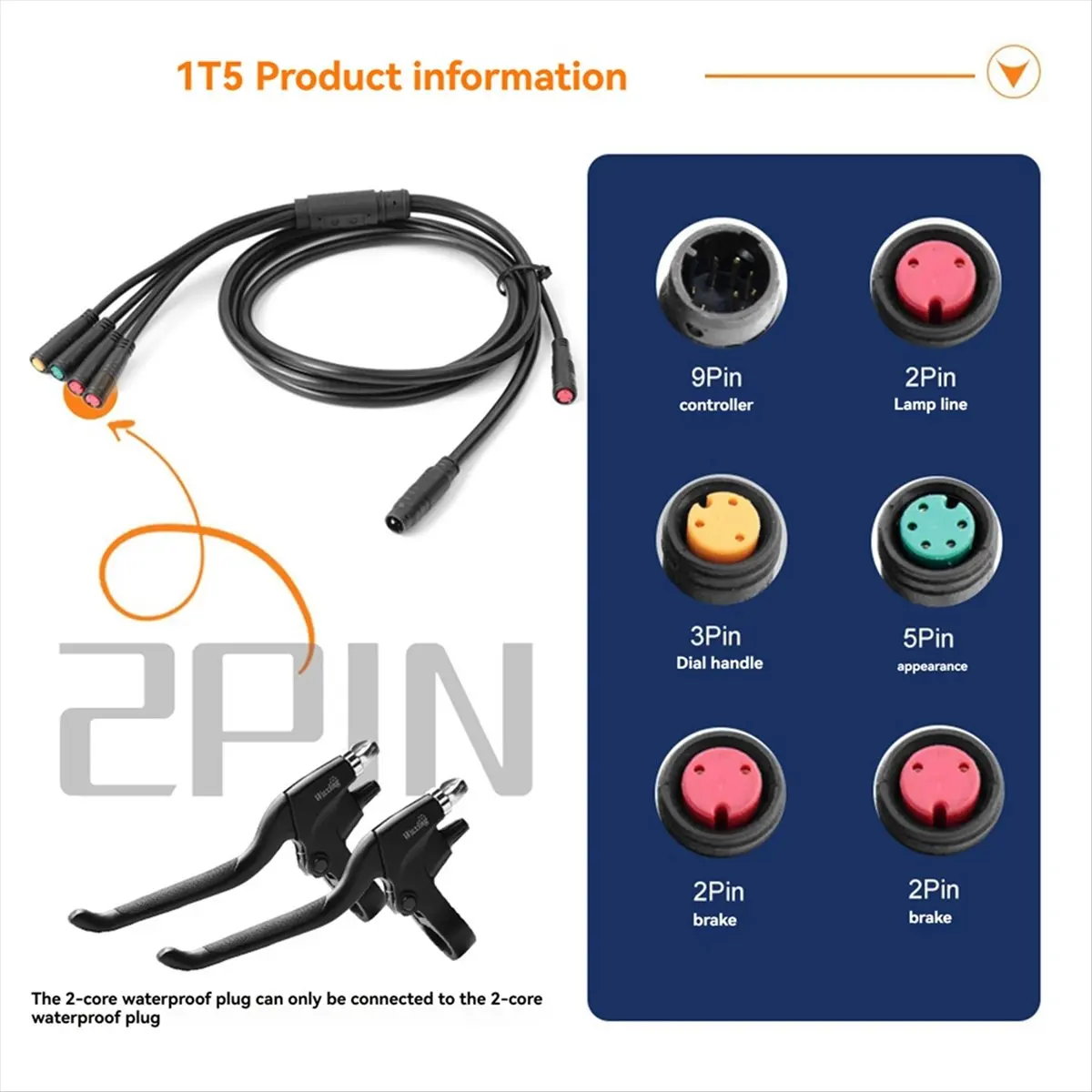 

Electric Bicycle Controller with 1T5 Light Wire KT-15A Waterproof Sine Wave Controller Essential E-Bike Accessory