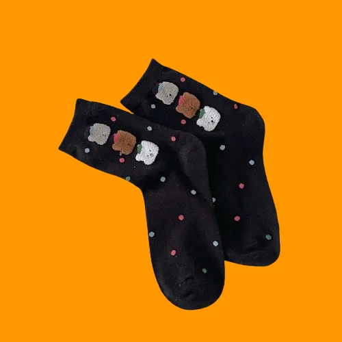 5/10 Pairs Women's Mid-Tube Socks Spring and Summer Internet Celebrity Style Small Animal Cartoon Cat Puppy Cute Bear Socks