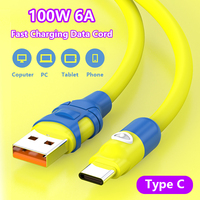 100W 6A USB to Type C Cable Fast Charging Liquid Soft Rubber For Samsung Xiaomi Redmi Huawei Android USB C Charging data Cable