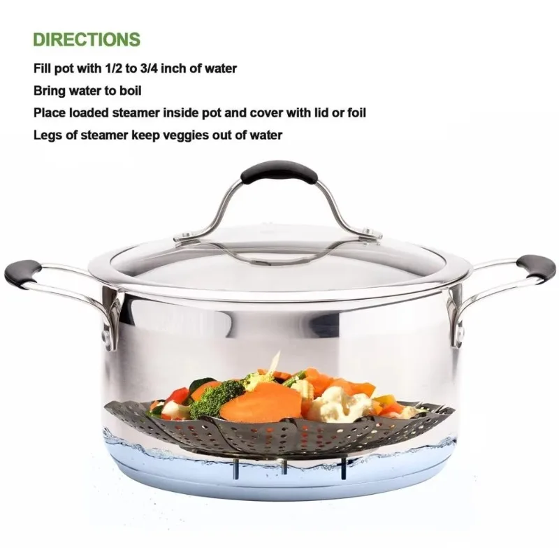 9-Inch folding stainless steel vegetable food steamer