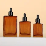 100ml ‌Amber Flat-Shoulder Rectangular Essential Oil Dropper Bottle – 100ml Refillable Glass Container Cosmetic Containers