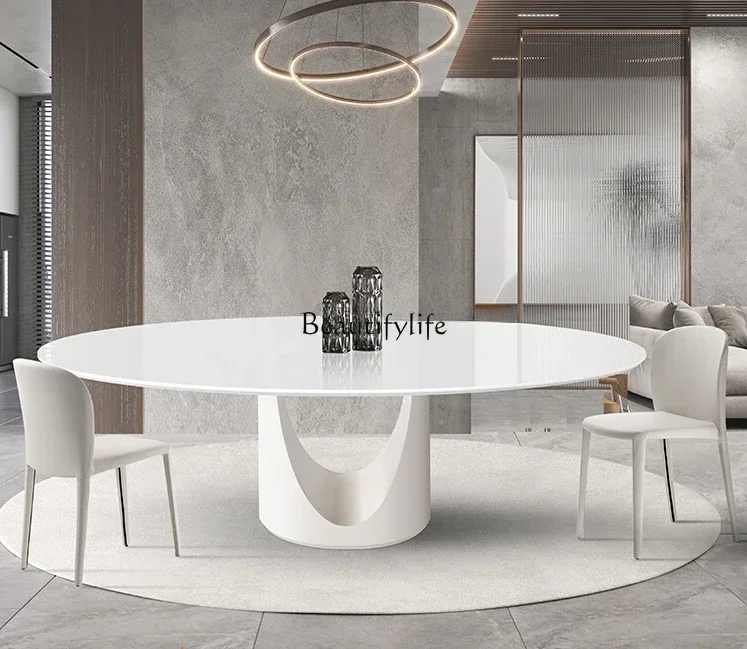 pg45Italian Simple Luxury Jade Stone Ellipse Dining Table Modern Minimalist High-End Home Light Luxury Dining Table