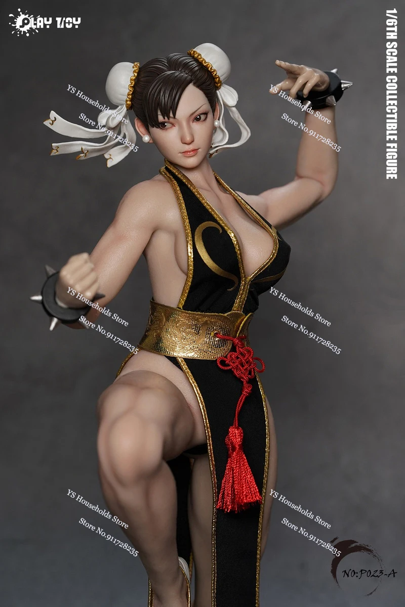 PLAY TOY P023 1/6 Fighting Goddess Chun Li Black Blue Cheongsam Decors Movable Girl 12