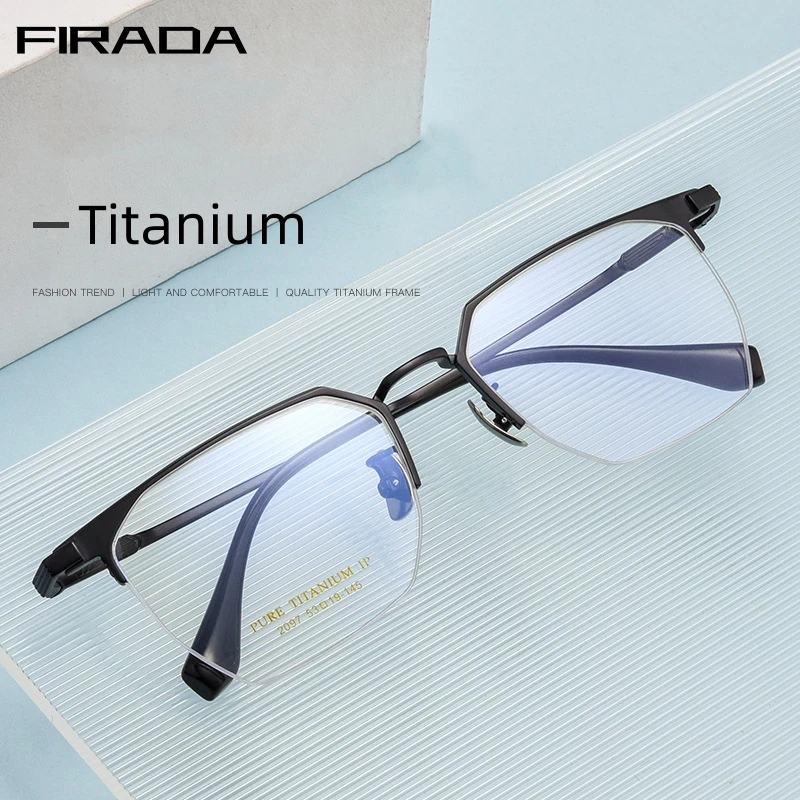 

FIRADA Luxury Fashion Eyewear Retro Titanium Half-Frames Eyeglasses Large Size Optical Prescription Glasses Frame For Men 2097p