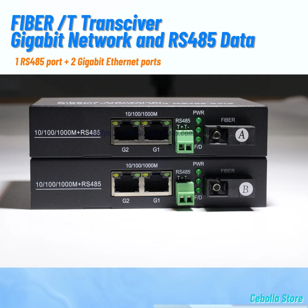 

Fiber Converter 1 RS485+2 Gigabit Ports 20km SX SM Transmission Plug and Play SC RS485 to Ethernet 1 Pairs