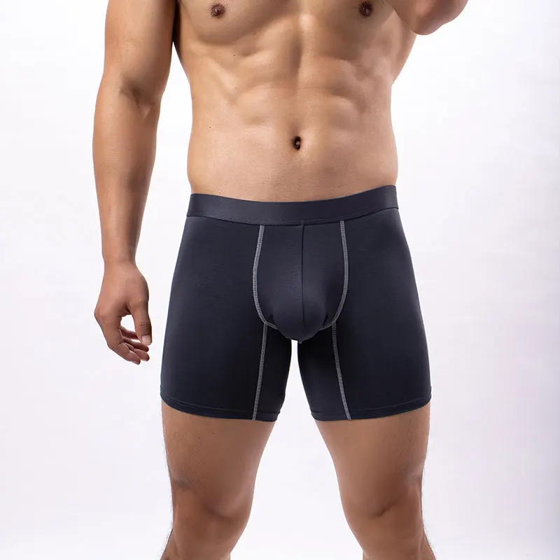 Mid cintura boxer shorts dos homens, cuecas longas perna, underwear esportes, alongar calcinha, modal macio U convexo bolsa cuecas, sexy, tamanho EUR