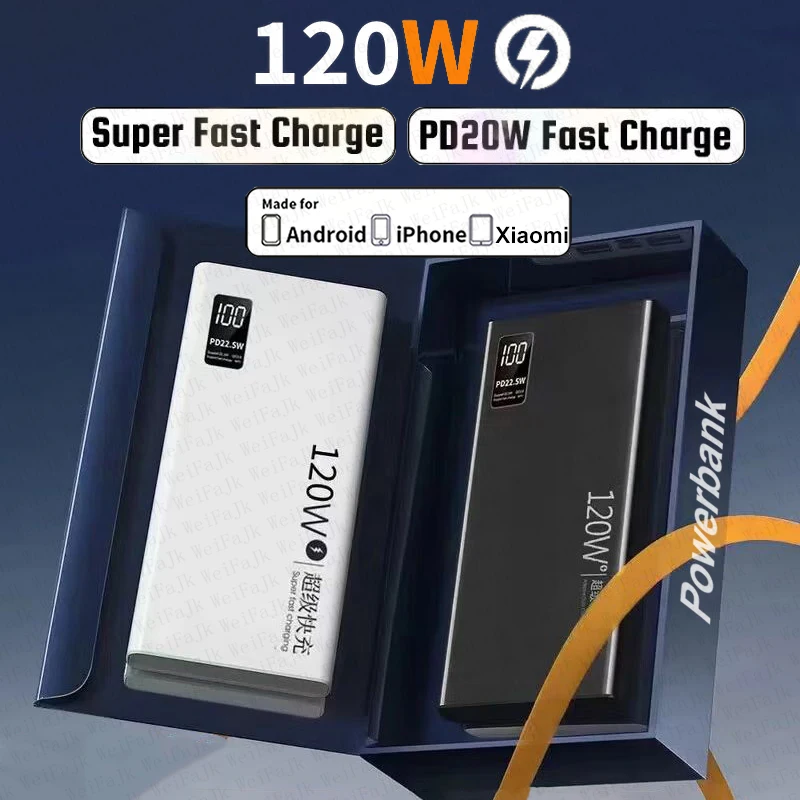 

Original 50000mAh 120W Powerbank External Spare Battery Portable Charger Fast Charging For Apple iPhone Samsung Xiaomi PowerBank