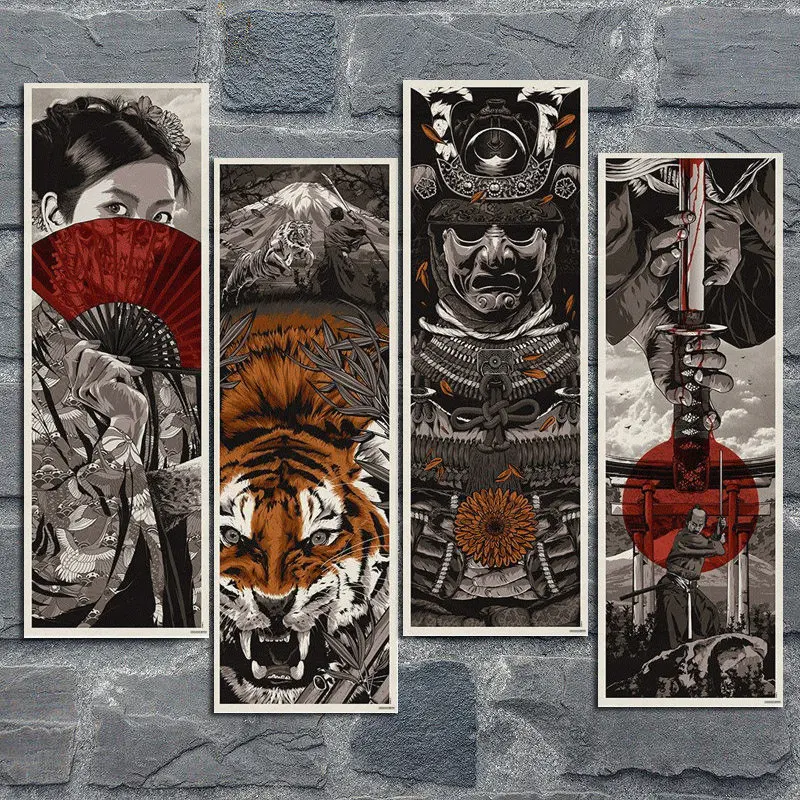 Vintage Poster Japanese Samurai Kimono Tiger Retro Print Art Canvas Poster For Living Room Decoration Home Wall Picture