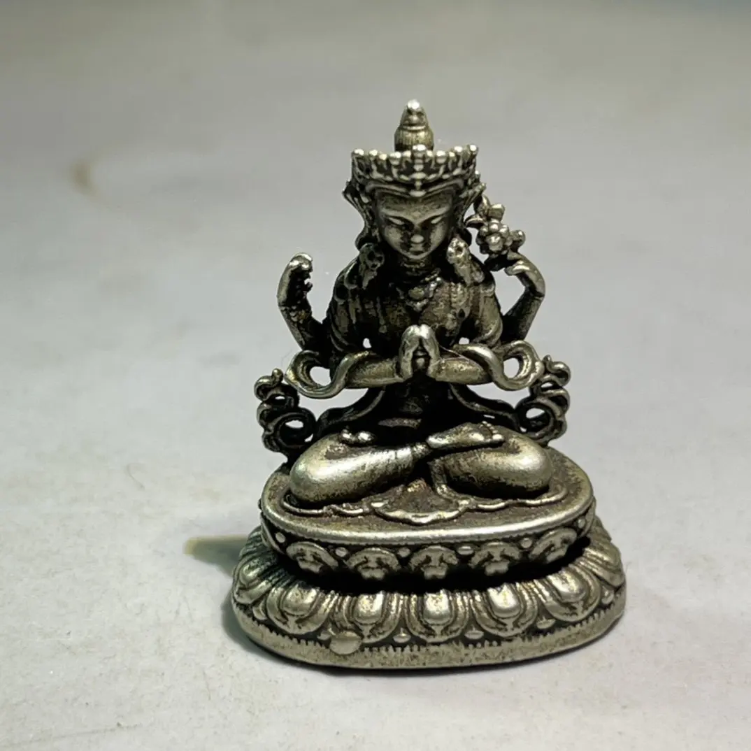 Miniature Buddha Statue Tibetan Avalokitesvara Bodhisattva Huang Caishen Statue Handmade Retro Feng Shui Home Desktop Decoration