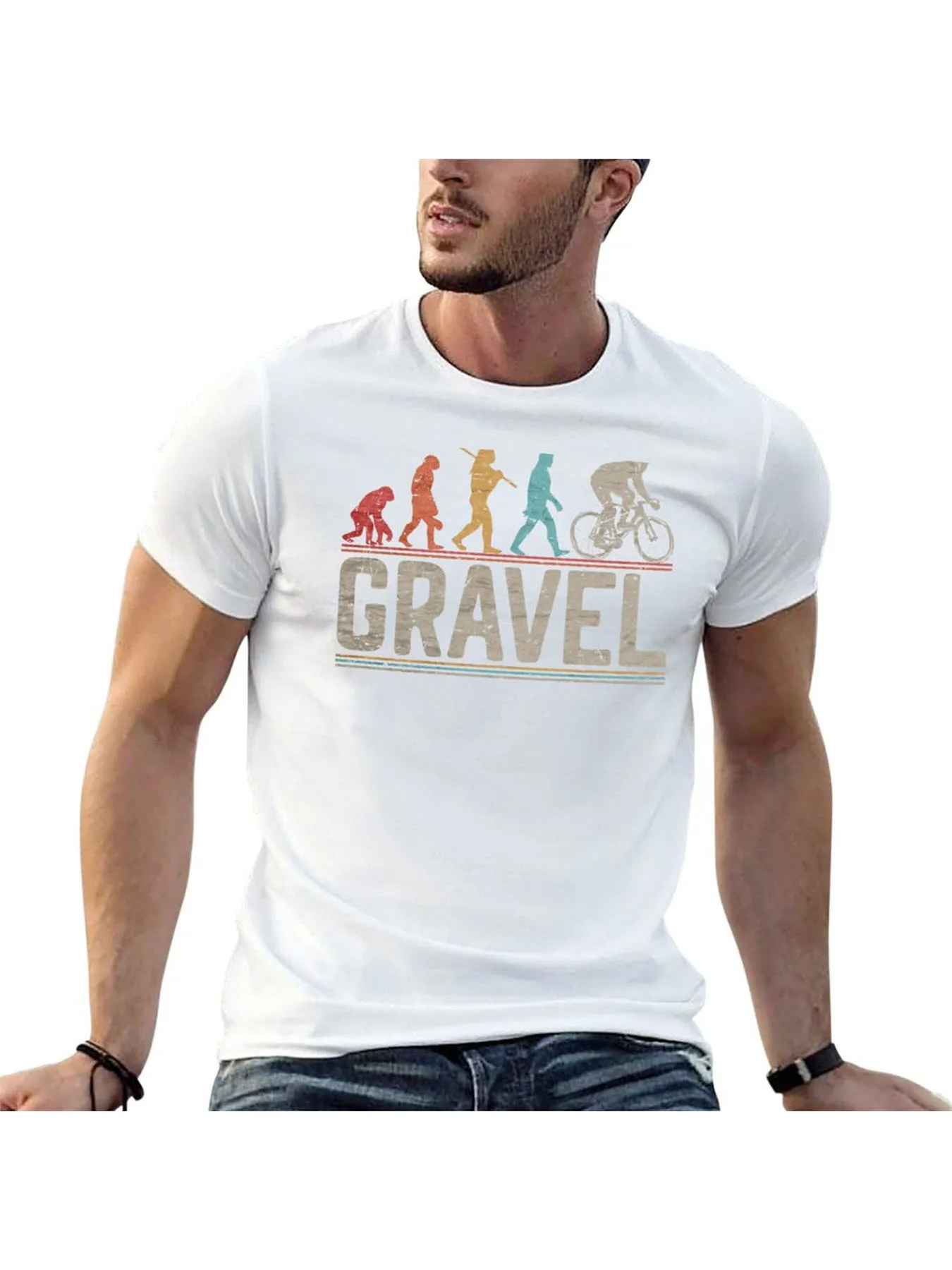 Ride Gravel Bike Evolution of Man Funny Cycling Bicycle Lover Gift T-Shirt Graphic T Shirt Vintage Men Graphic Tees