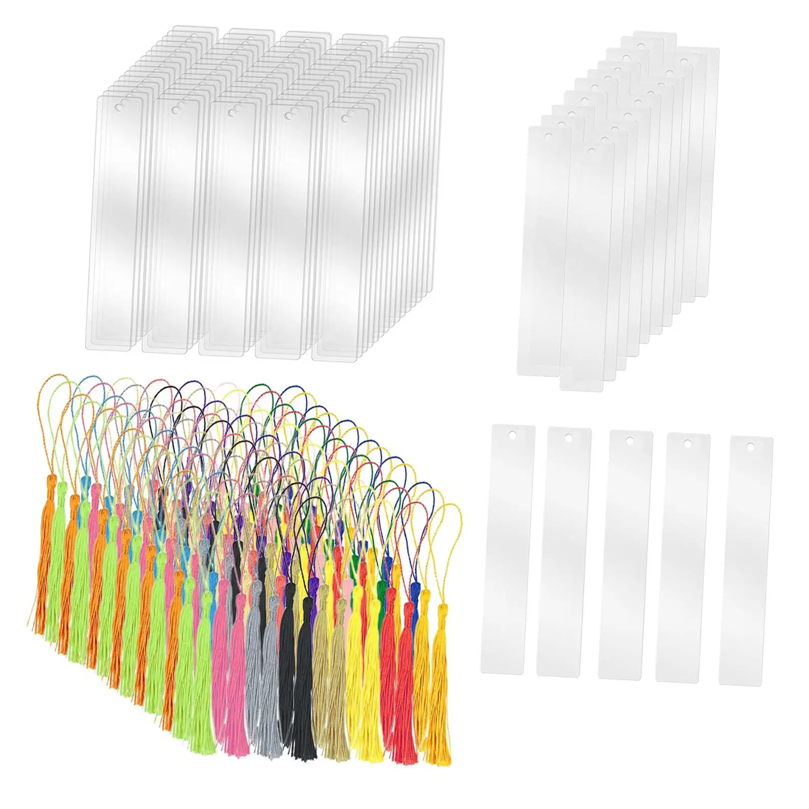 100 Pieces Blank Bookmarks Set for Handicrafts with Colorful Tassels for Notebook Acrylic Bookmarks Book Markers for Key Rings