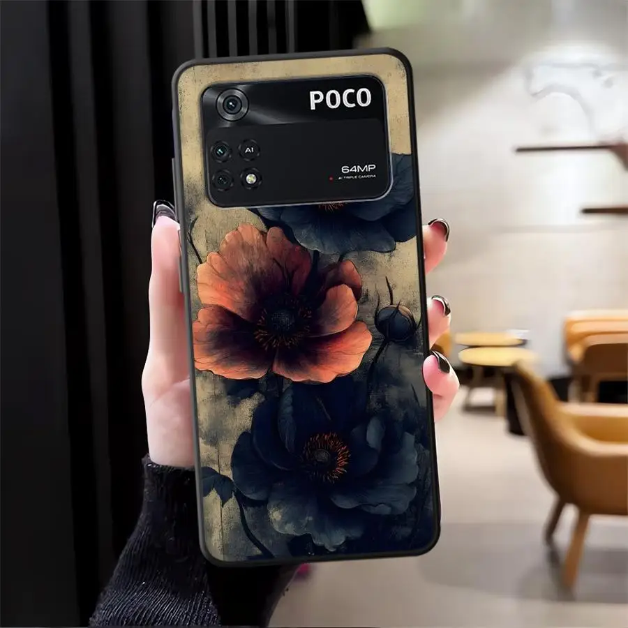 Capa Minimalista com Flores para Xiaomi Poco F8 C75 C50 C61 M5 M3 M4 M7 C71 F3 F1 X3 X4 X5 X7 Pro