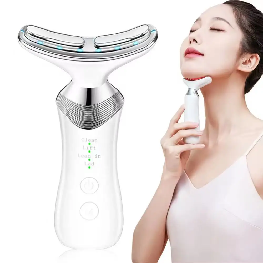 Home Neck Care Device - Neck Wrinkle Reducer, Massager, and Essence Infuser with Multi-color Light Therapy and Photorejuvenation
