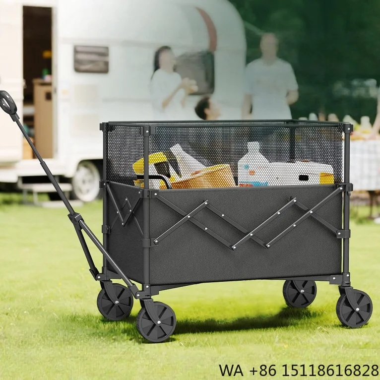Durable Rustproof Steel Frame Foldable Breathable Multi-Functional Large Capacity Four-Wheel Utility Wagon Shopping Camping Gear