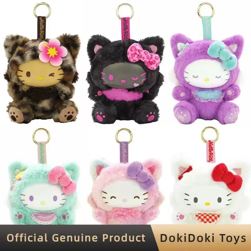 

Плюшевый брелок Sanrio Hello Kitty Happy Cat: милая аниме-фигурка, кукла с леопардовым принтом, коллекционная игрушка, подарок