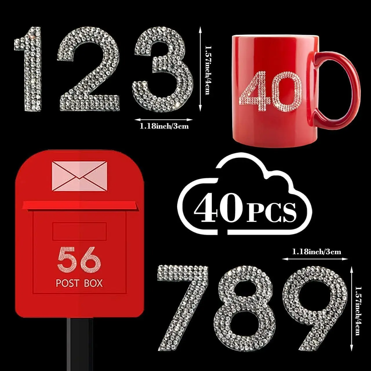 40 Pcs Rhinestone Number Stickers Self-Adhesive Glitter Numbers 0-9 for Mailbox Car Door Craft DIY view 3