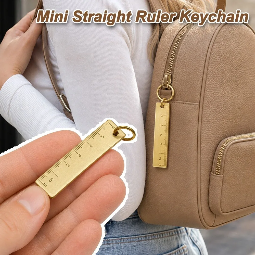 New 6cm Mini Straight Ruler Brass Metal Ruler Keychain Small Thickened Copper Ruler Office Drafting School Supplies