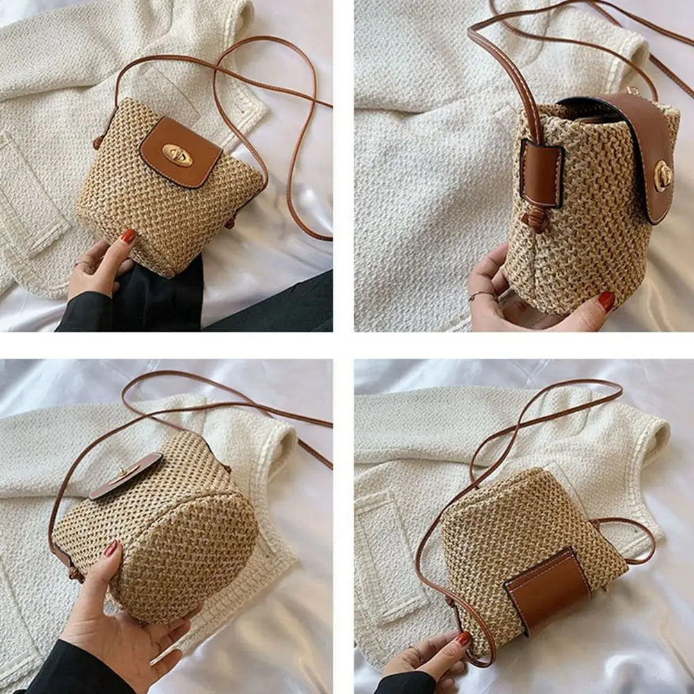 Mini saco de palha para as mulheres, handmade boêmio estilo crossbody saco para praia