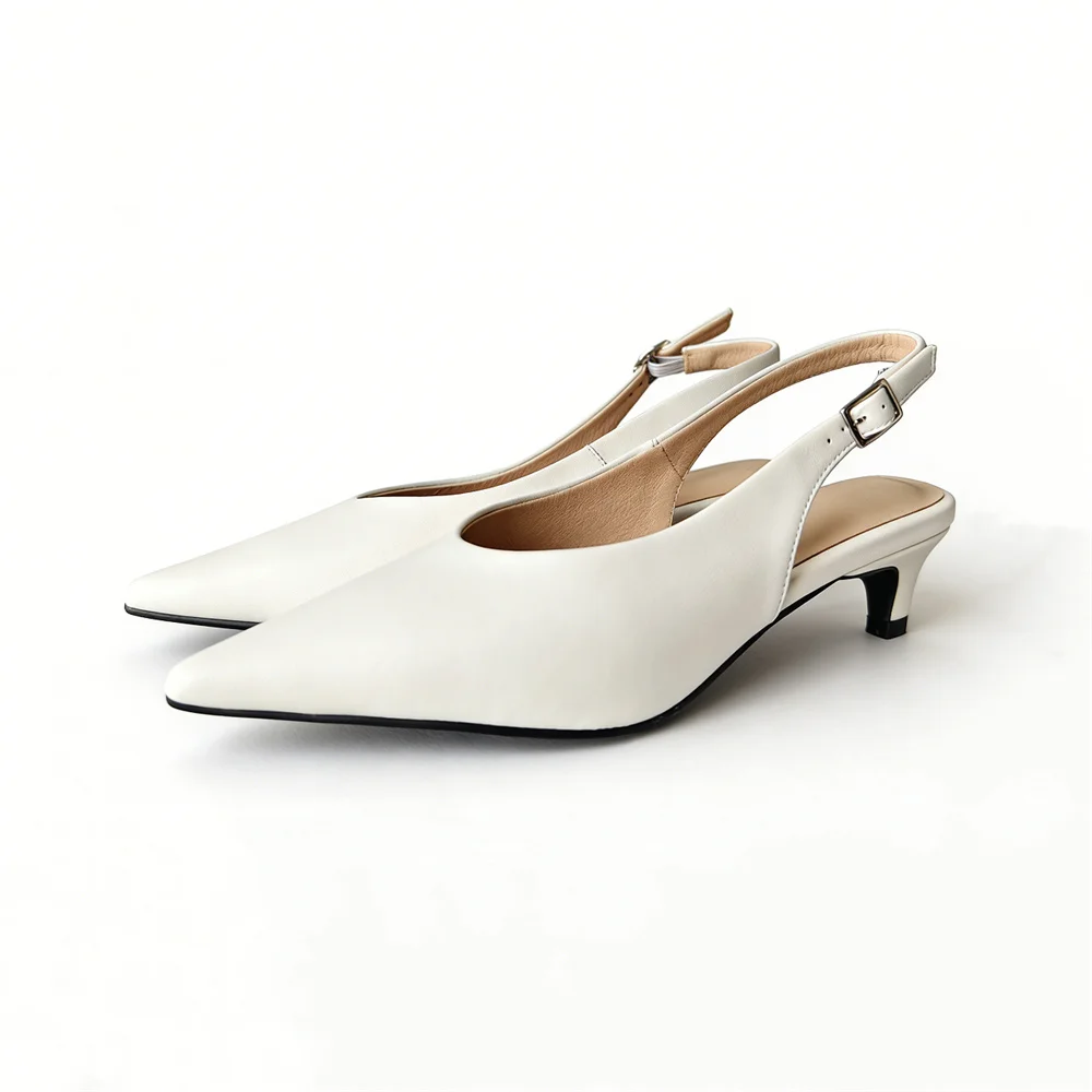 Genuine Leather Slingback Pumps - Pointed Toe Wedding Party Heels