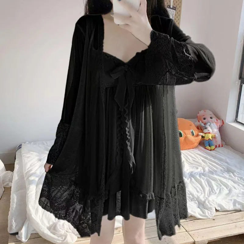 Summer Sexy Pajamas with Breast Pads Female Lace Pajamas Robe Gown Set Sexy Sleepwear White Lace Night Gown Lingerie for Women image 4