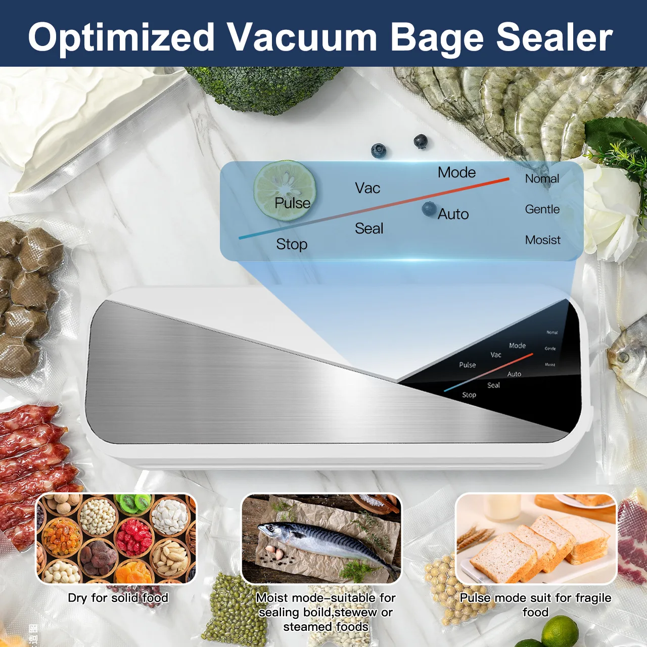 Fast-Compact Vacuum Sealer Machine Multi-Functional Food Vacuum Sealer for Food Preservation Dry & Moist Mode Vacuum Sealing