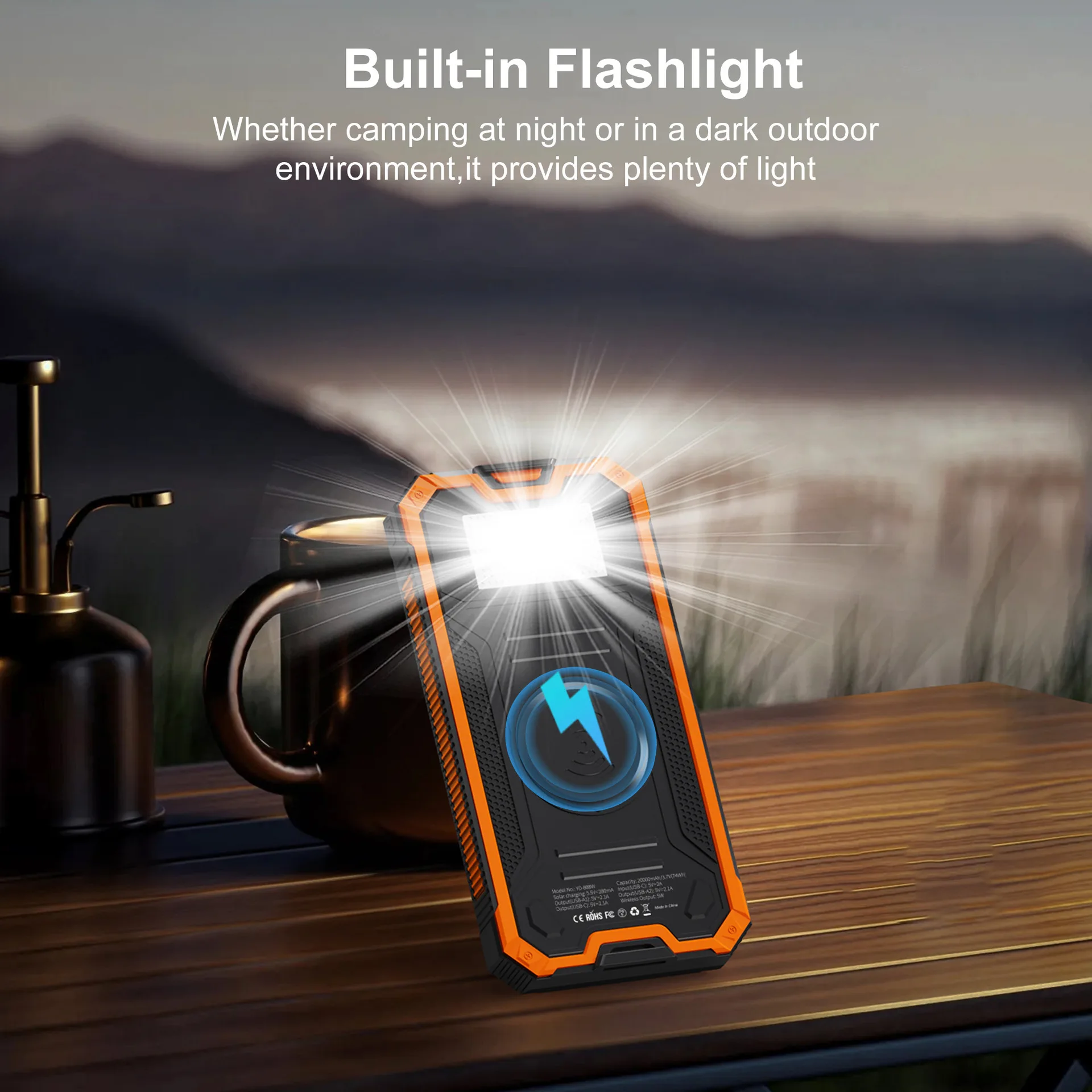 

Waterproof Solar Power Bank 20000mAh LED SOS Light Wireless Charger External Battery Powerbank For Xiaomi MI iPhone 15 Samsung23