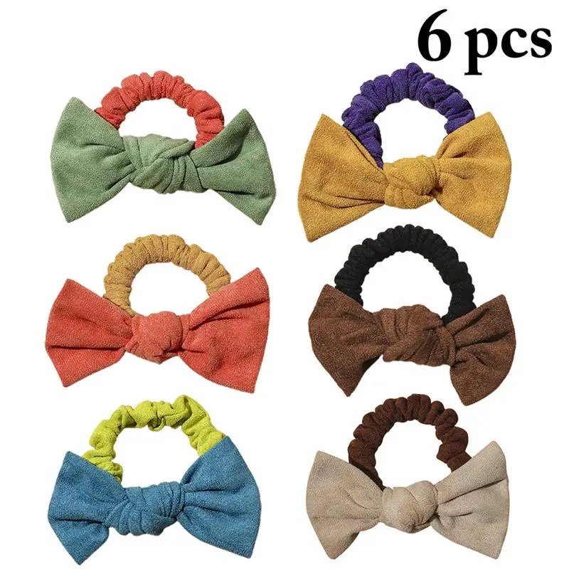 

6Pcs Hair Scrunchies Bowknot Plush Vintage Ponytail Holders Hair Bands For Lady Bowknot Elastic Hair Bands Hair Accessories