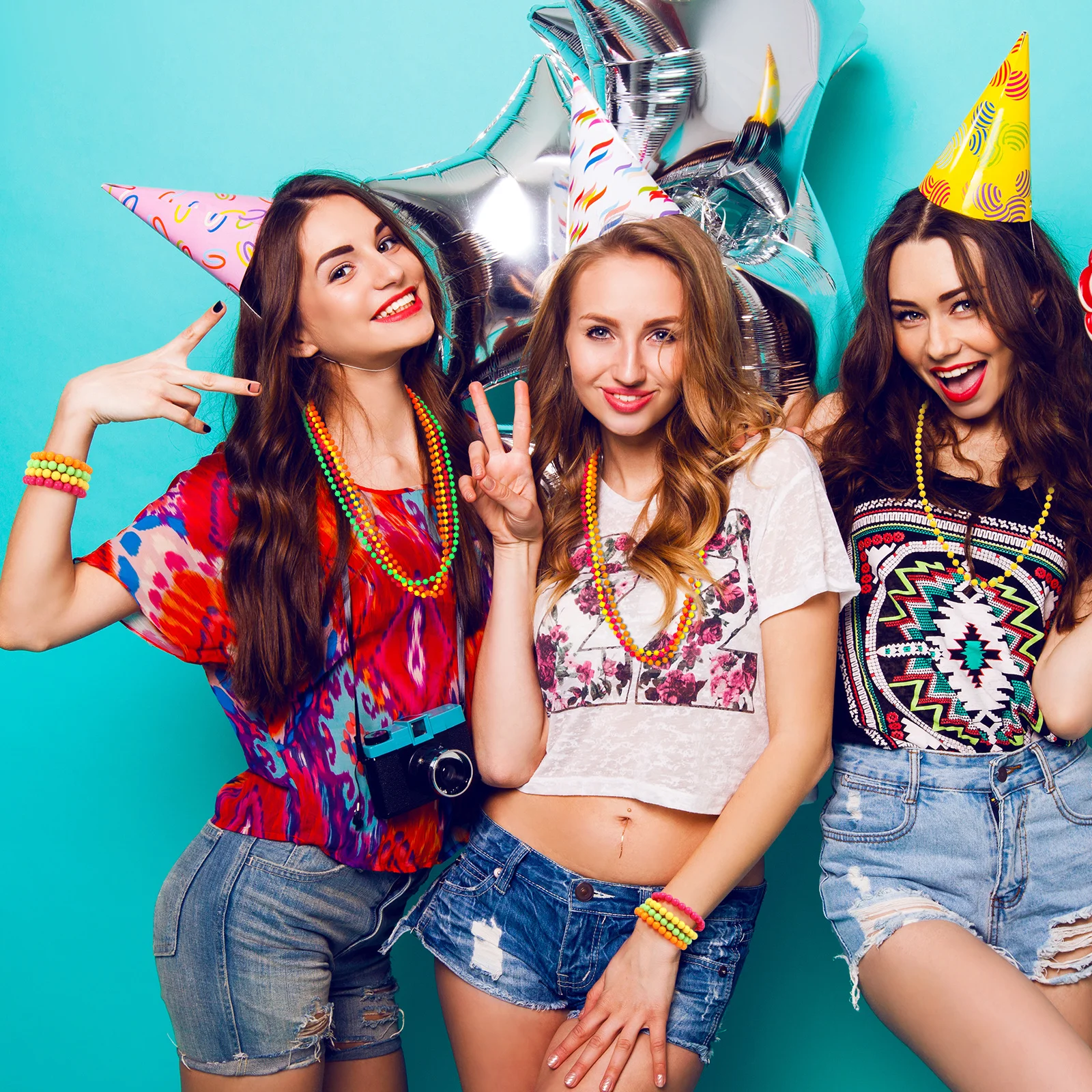 

16 pcs Plastic Bead Necklaces Bracelets Neon Vintage Jewelry For Party Carnival Music Events Glow Accessories Women Girls