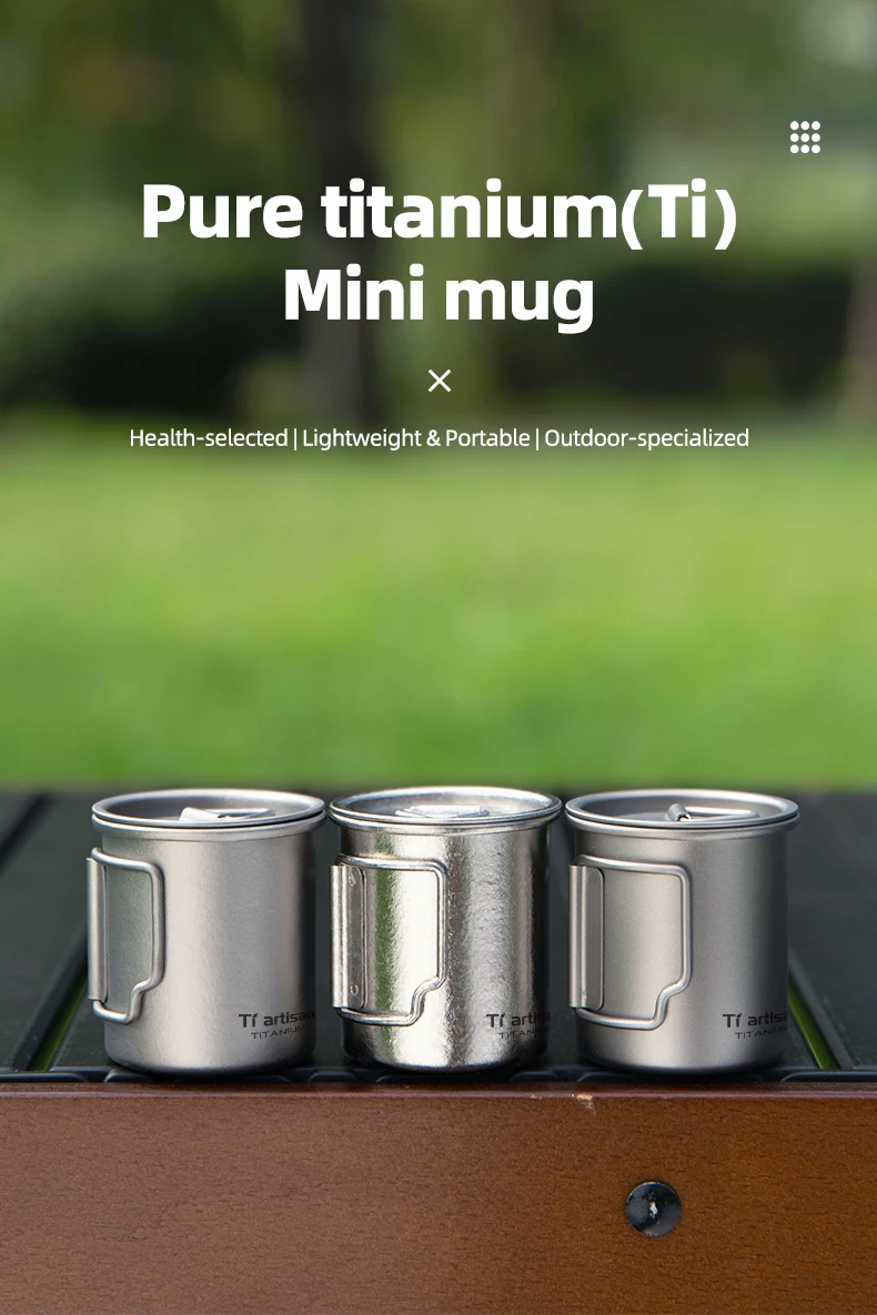 Tiartisan 50ml Reiner Titan Mini-Teetasse Outdoor Camping Taschen-Espressotasse mit Klappgriff Sake-Tasse – Detail 1