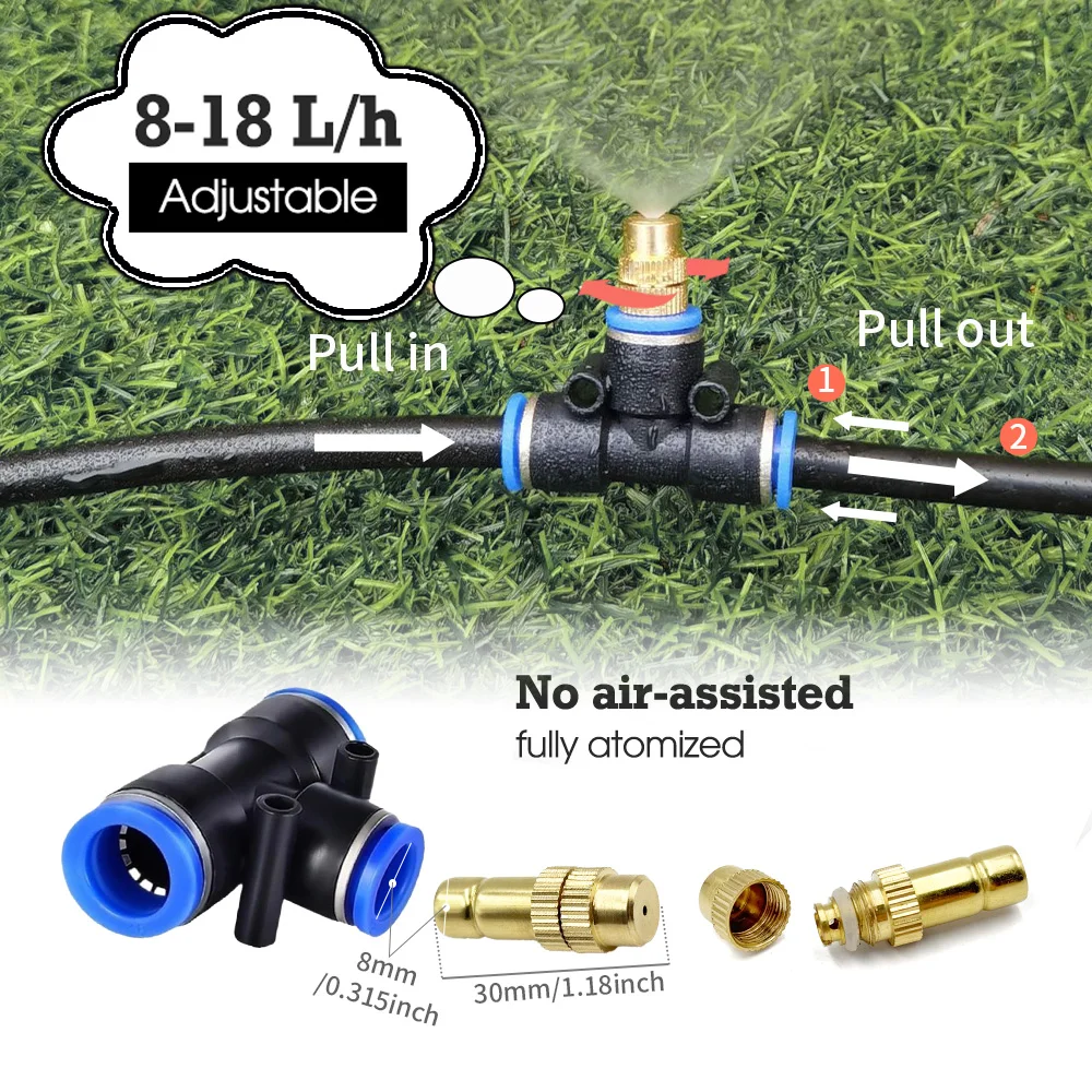 Garden 30-5M 5/8mm Hose Brass Atomizing Nozzle Watering System for Vegetables Plants Mist Spray Cooling