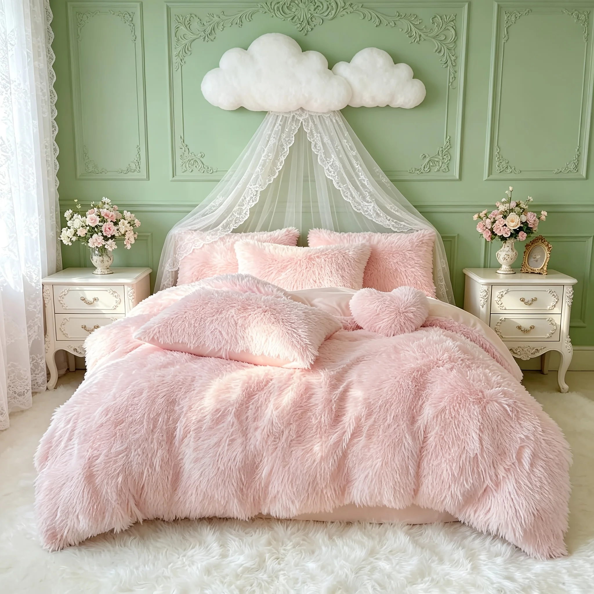 

4pcs Solid Color Bright Swan Like Plush Bedding (2 Pillowcases, 1 Duvet Cover, And 1 Pillow) with Oversized Newly Upgraded Linin