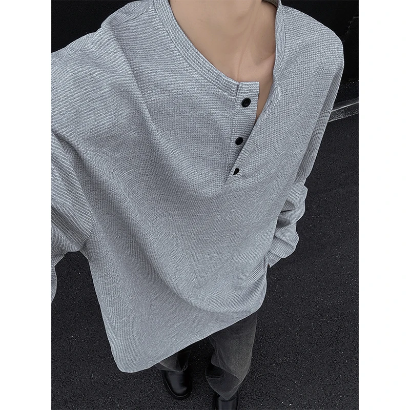 

Мужская толстовка-худи свободного кроя с длинным рукавом и воротником хенли, весна-осень, в американском стиле, модная, для ношения под одеждой