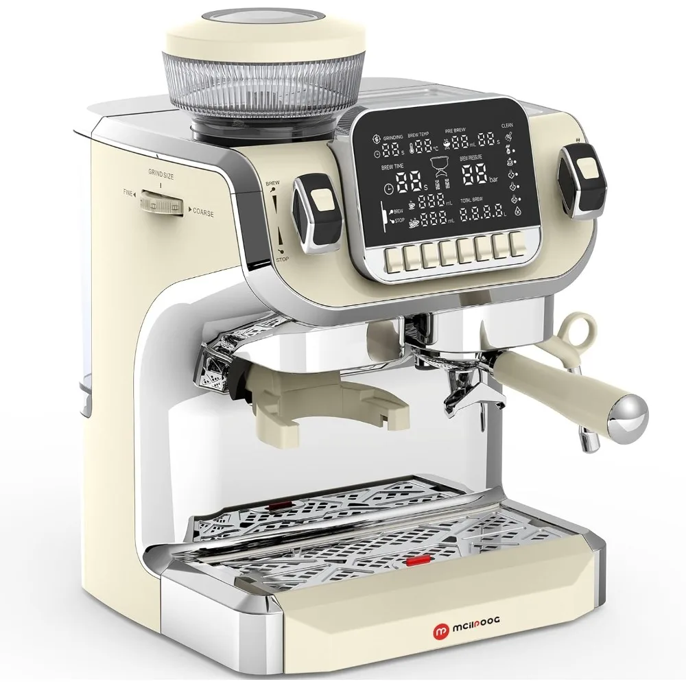 Espresso Machine with Milk Frother，Semi Automatic Coffee Machine with Grinder,Easy To Use Espresso Coffee Maker