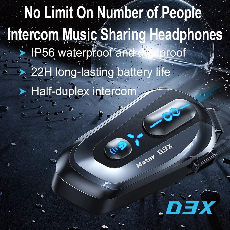 

Helmet Bluetooth Headset Unlimited Number of People 600 Meters Intercom with Music Sharing Communication Motorcycle Headset